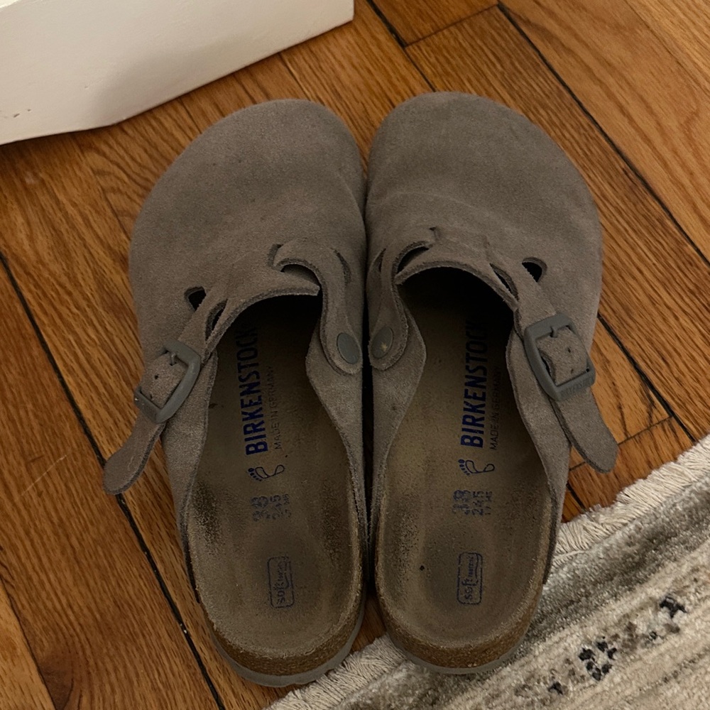 Birkenstock Gray Suede Boston Clogs